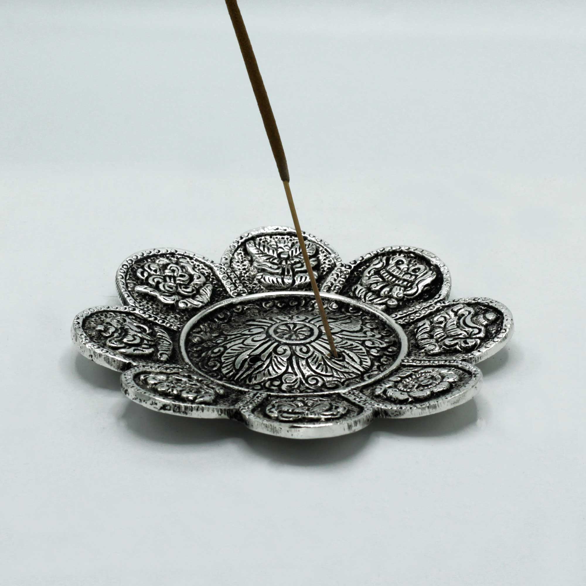 Suport metalic pentru bețișoare parfumate și conuri – Model floare tibetană, 12 cm - imagine 2