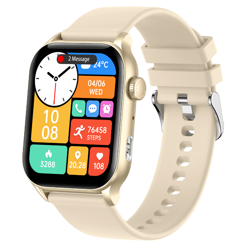 Smartwatch TWINKLER®, Ceas Inteligent Unisex, TKY-KR86, ecran AMOLED 1.952”, Rezoluție 410×502, Procesor Realtek 8763EWE, Lanternă LED, Aplicație FitCloudPro, Apeluri Bluetooth 5.2, Multiple monitorizări sănătate și moduri sport, Curea silicon, bej - imagine 2