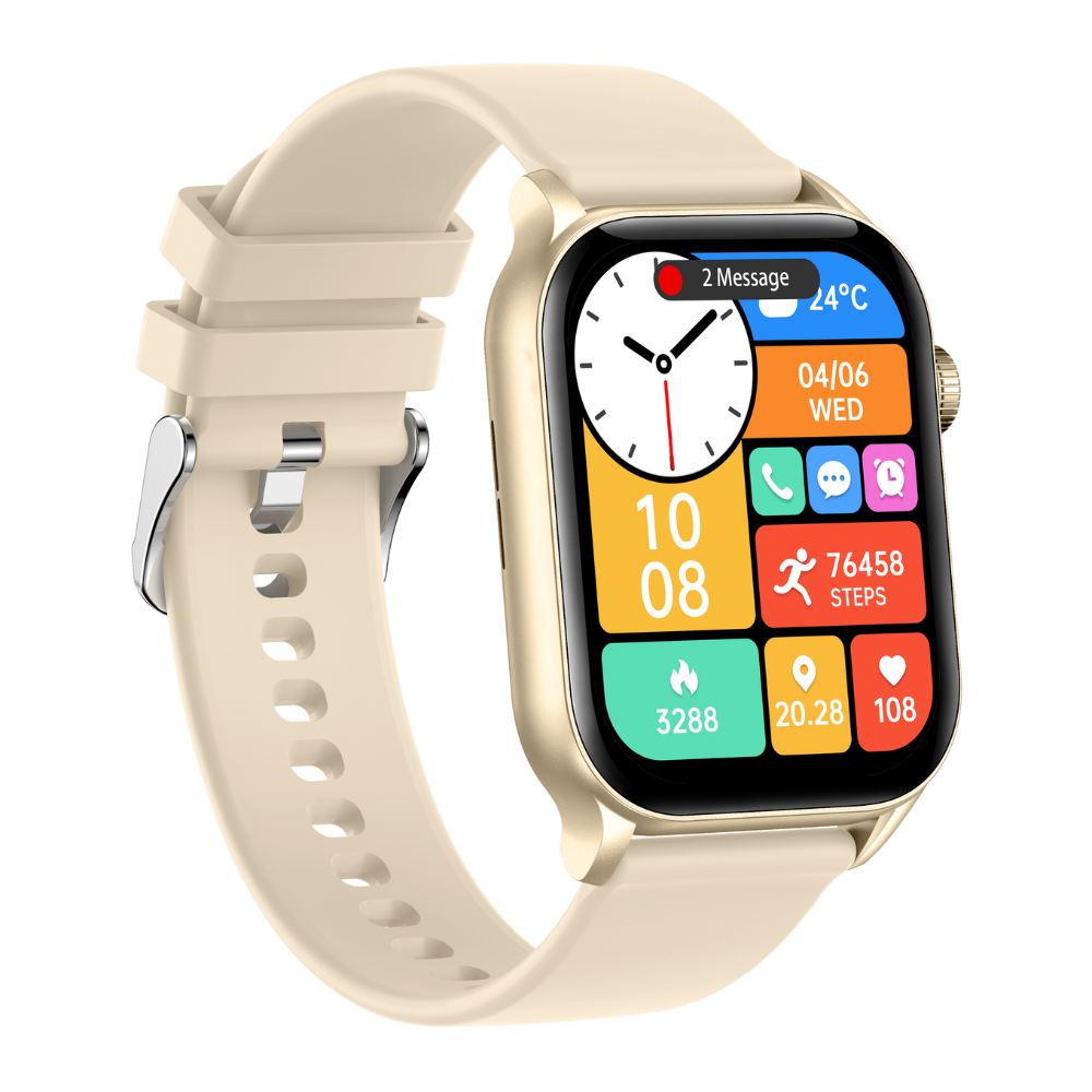 Smartwatch TWINKLER®, Ceas Inteligent Unisex, TKY-KR86, ecran AMOLED 1.952”, Rezoluție 410×502, Procesor Realtek 8763EWE, Lanternă LED, Aplicație FitCloudPro, Apeluri Bluetooth 5.2, Multiple monitorizări sănătate și moduri sport, Curea silicon, bej - imagine 3