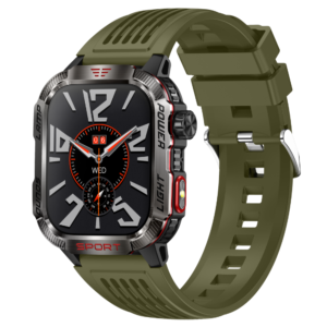 Smartwatch TWINKLER®, Ceas Inteligent Sportiv Unisex, TKY-M5, ecran IPS TFT 2,00”, Rezoluție 320×385, Procesor BT8959T6, Lanternă LED, Aplicație FitCloudPro, Apeluri Bluetooth 5.3, Busolă, Altimetru, Presiune atmosferică, Multiple monitorizări sănătate și moduri sport, Curea silicon, kaki