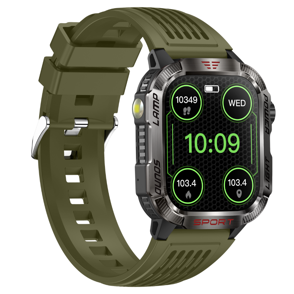 Smartwatch TWINKLER®, Ceas Inteligent Sportiv Unisex, TKY-M5, ecran IPS TFT 2,00”, Rezoluție 320×385, Procesor BT8959T6, Lanternă LED, Aplicație FitCloudPro, Apeluri Bluetooth 5.3, Busolă, Altimetru, Presiune atmosferică, Multiple monitorizări sănătate și moduri sport, Curea silicon, kaki - imagine 2