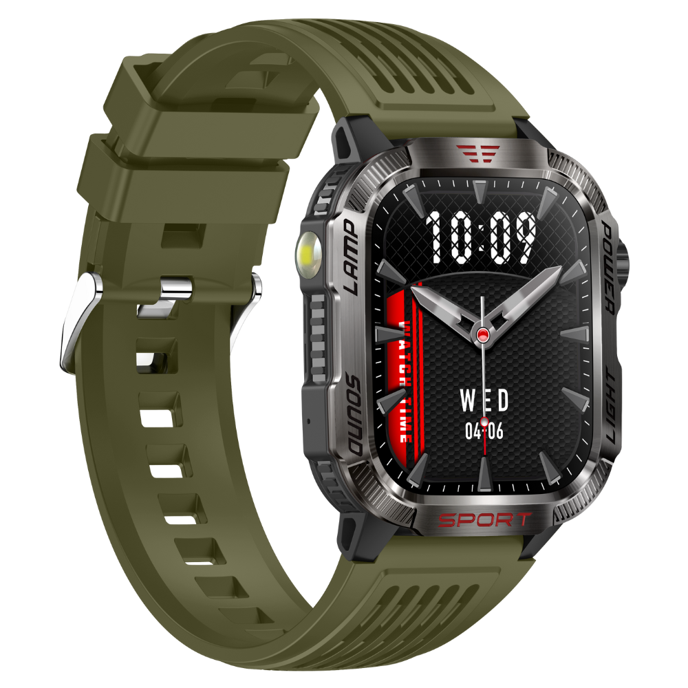 Smartwatch TWINKLER®, Ceas Inteligent Sportiv Unisex, TKY-M5, ecran IPS TFT 2,00”, Rezoluție 320×385, Procesor BT8959T6, Lanternă LED, Aplicație FitCloudPro, Apeluri Bluetooth 5.3, Busolă, Altimetru, Presiune atmosferică, Multiple monitorizări sănătate și moduri sport, Curea silicon, kaki - imagine 3