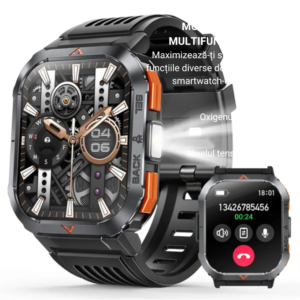 Smartwatch COOSTAR®, Ceas Inteligent Bărbătesc, CR066, ecran TFT HD 2,02”, Rezoluție 320x390, Procesor RTL8763EWE, Lanternă LED, Aplicație FitCloudPro, Apeluri Bluetooth 5.2, Lanternă LED, Multiple monitorizări sănătate și moduri sport, curea de silicon, negru