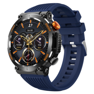 Smartwatch IXIU®, Ceas Inteligent bărbătesc, H17, Ecran 1,46” HD Retina TFT, Rezoluție 360x360, Procesor 8763EWE, Aplicație DaFit, Apeluri Bluetooth 5.0, Busolă, LanternăLED, Busolă, Tensiometru, Oximetru, Multiple monitorizări sănătate și moduri sport, curea de silicon, albastru