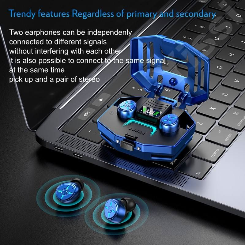 Căști wireless inteligente pentru GAMING, TWS DX-03, Bluetooth 5.3, afișaj LED, IOS + Android, sunet panoramic 360°, afișaj LED, microfon încorporat, autonomie extinsă, waterproof - imagine 4