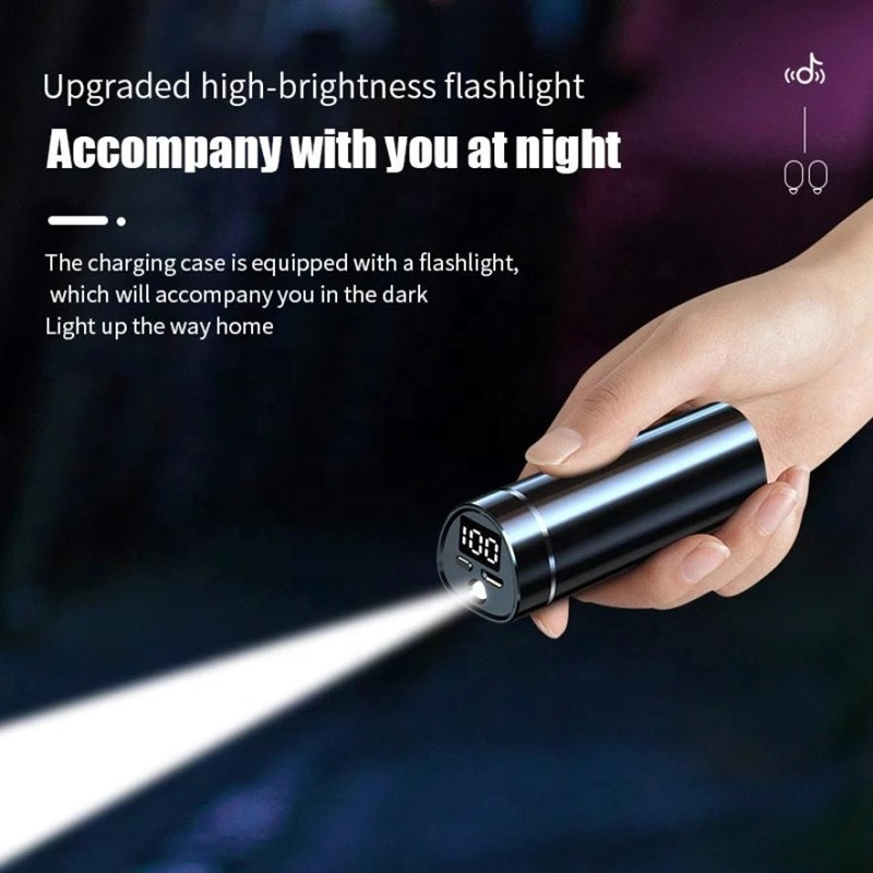 Căști wireless inteligente EM-N21, afișaj LED, control tactil, lanternă încorporată, Sunet HiFi de înaltă calitate, autonomie extinsă, negru - imagine 5