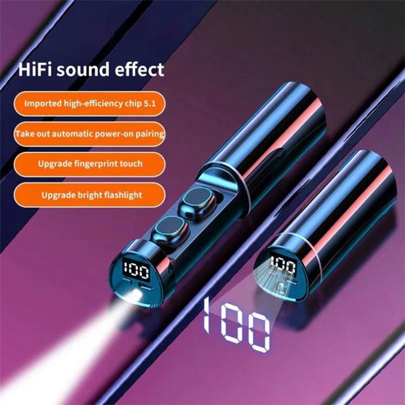 Căști wireless inteligente EM-N21, afișaj LED, control tactil, lanternă încorporată, Sunet HiFi de înaltă calitate, autonomie extinsă, negru - imagine 6