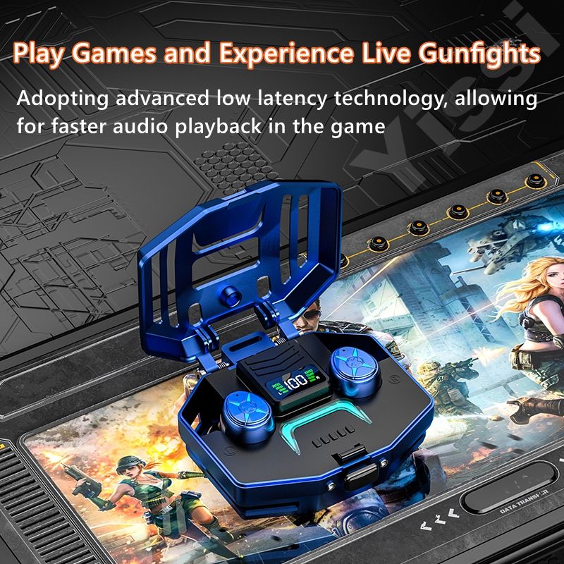 Căști wireless inteligente pentru GAMING, TWS DX-03, Bluetooth 5.3, afișaj LED, IOS + Android, sunet panoramic 360°, afișaj LED, microfon încorporat, autonomie extinsă, waterproof - imagine 6