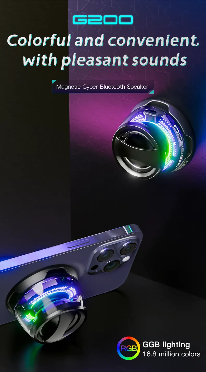 Boxă magnetică de buzunar (5,9 x 5,9 x 5,9 cm), mini Speaker cu Bluetooth 5.3, efecte duale de sunet sincronizate cu iluminarea RGB, încărcare USB, autonomie foarte mare - imagine 3