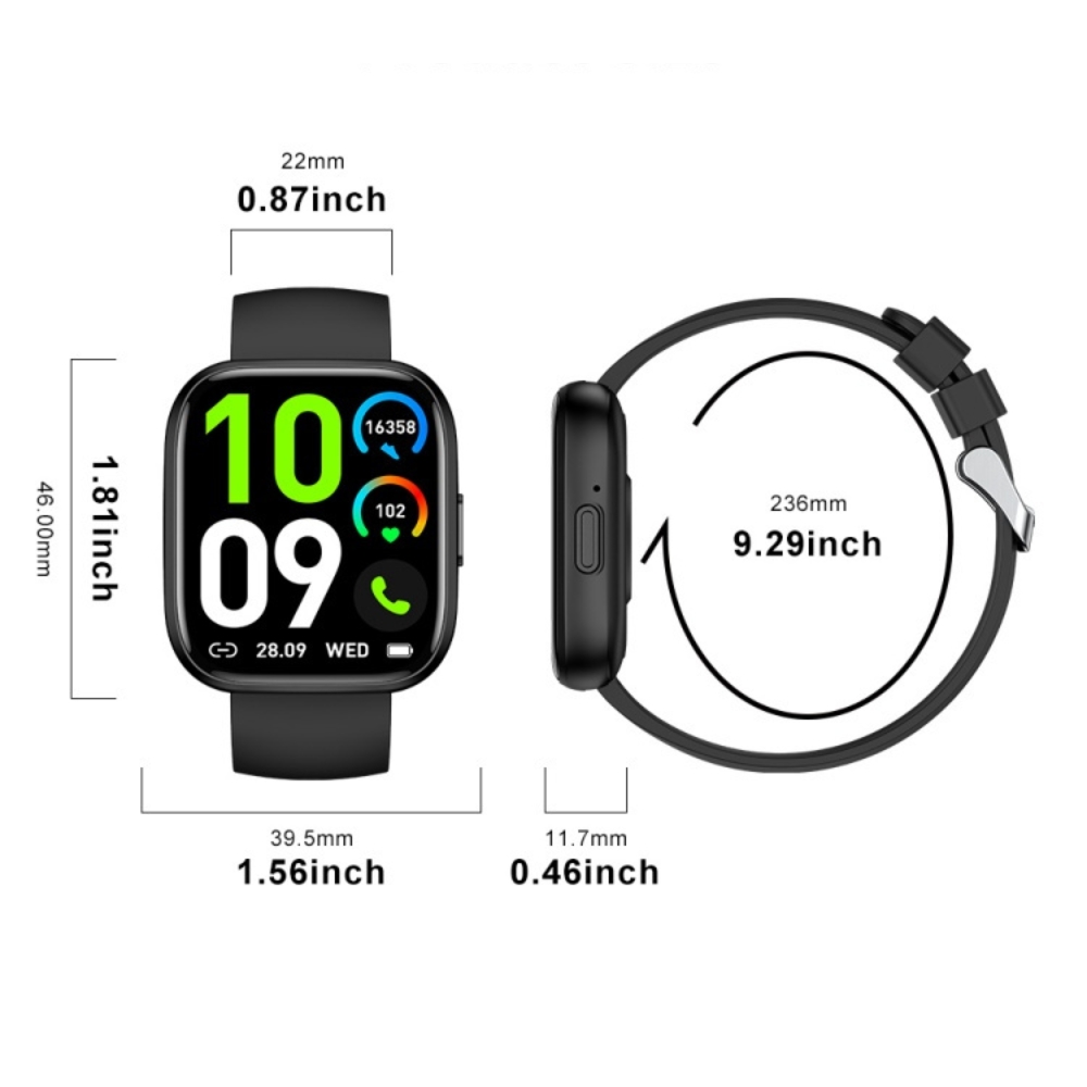 Smartwatch COOSTAR®, Ceas Inteligent Unisex, EM-CR077-BLACK, ecran TFT 1,85”, Rezoluție 240x284, Procesor JL7012F6, Oximetru, Tensiometru, Aplicație DaFit, Apeluri Bluetooth 5.2, Multiple monitorizări sănătate și moduri sport, Brațară silicon negru - imagine 6
