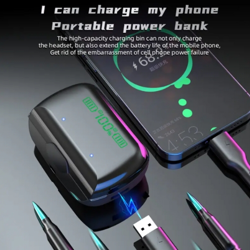 Căști wireless inteligente EM-E30, Afișaj LED digital, Bluetooth 5.1, Sunet 8D HiFi, control tactil, microfon HD integrat, reducere zgomot, IXP4, funcție Power Bank, autonomie extinsă - imagine 7