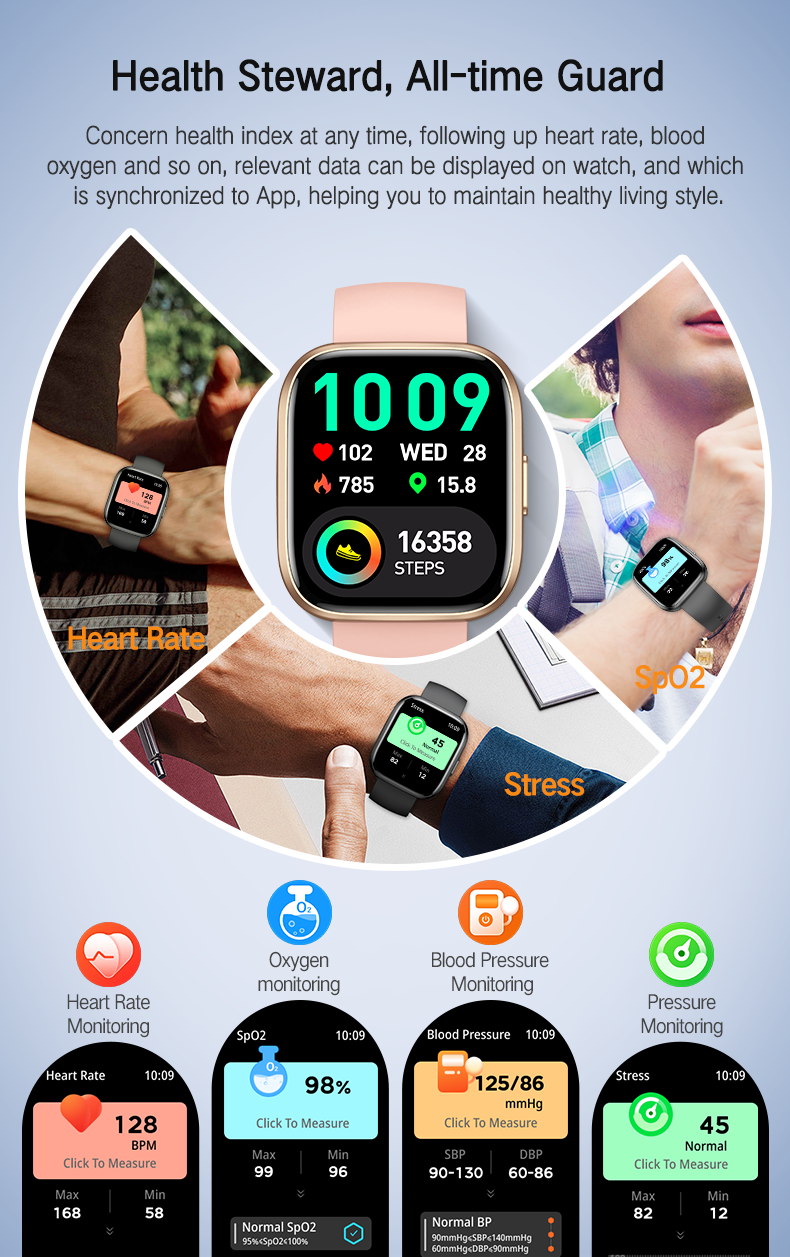 Smartwatch COOSTAR®, Ceas Inteligent Unisex, EM-CR077-SILVER, ecran TFT 1,85”, Rezoluție 240x284, Procesor JL7012F6, Oximetru, Tensiometru, Aplicație DaFit, Apeluri Bluetooth 5.2, Multiple monitorizări sănătate și moduri sport, Brațară silicon silver - imagine 4