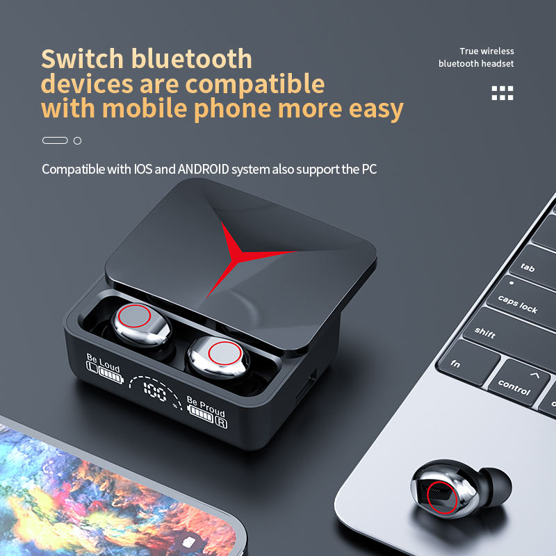 Căști wireless inteligente EM-M90PRO, Ecran LED inteligent, Bluetooth 5.3, Sunet HiFi cu diafragmă, control tactil, microfon HD integrat, funcție Power Bank 1200 mAh, autonomie extinsă - imagine 6
