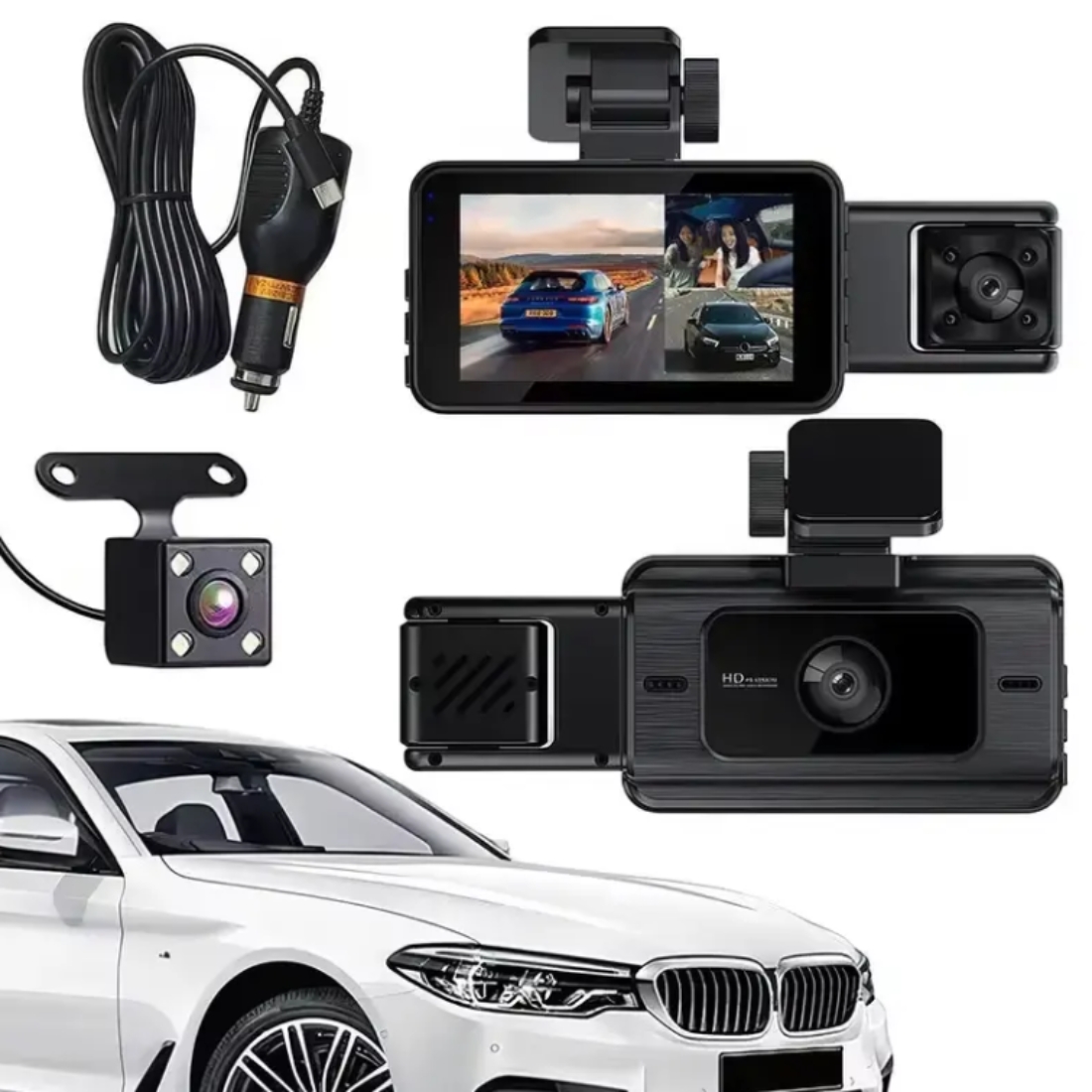 Cameră video auto DVR, EM-S15, 3 lentile – vizibilitate completă, 1920x1080 px, Display 3.0 inch, Night Vision, WiFi - imagine 5
