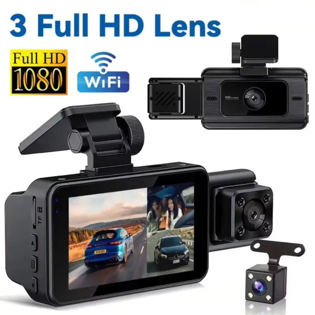 Cameră video auto DVR, EM-S15, 3 lentile – vizibilitate completă, 1920x1080 px, Display 3.0 inch, Night Vision, WiFi - imagine 6