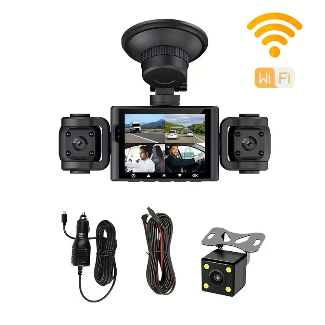 Cameră video auto DVR, EM-S7, 4 lentile – vizibilitate completă, 1920x1080 px, Display IPS 13x5 cm, Night Vision, WiFi - imagine 5