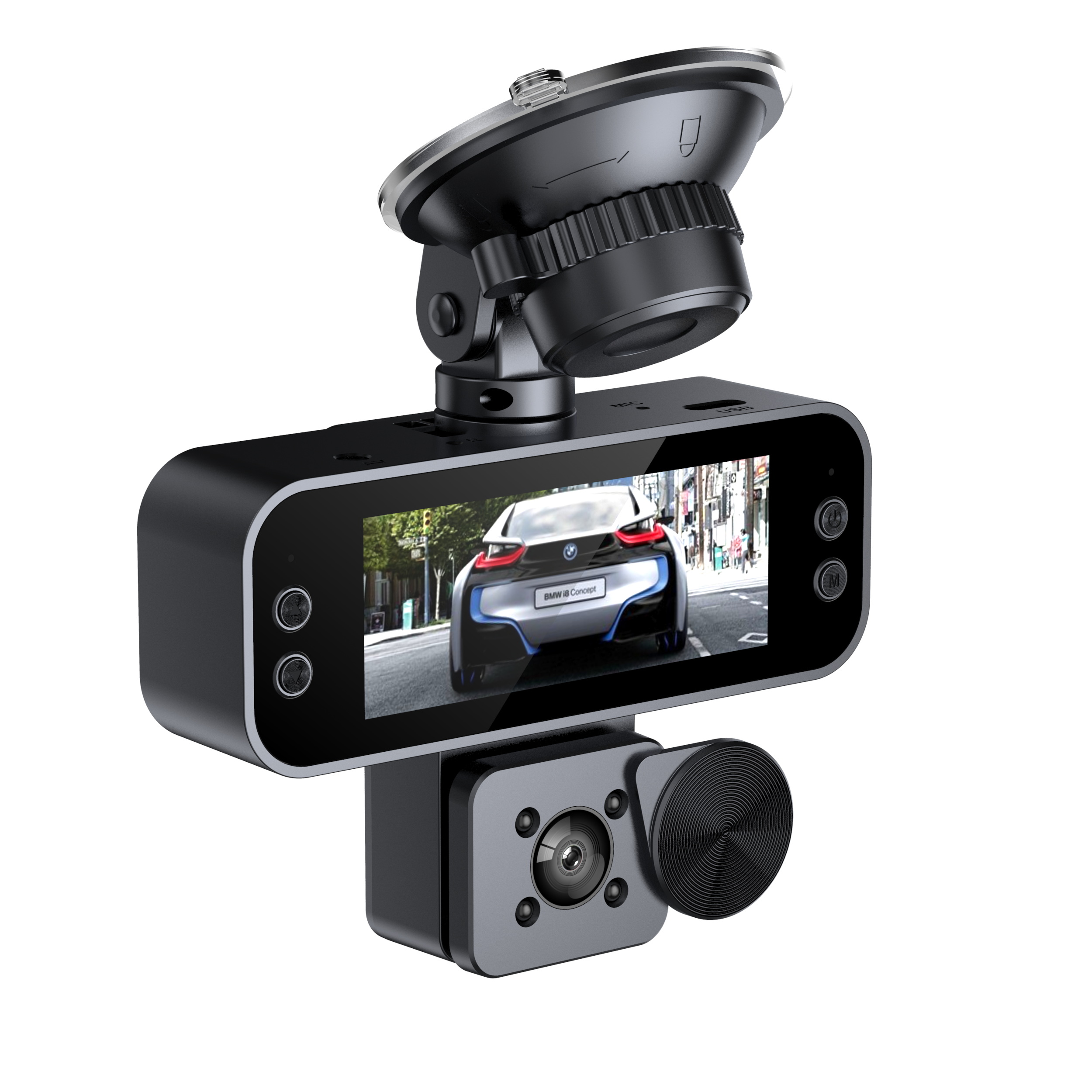Cameră video auto DVR, EM-S5, 3 lentile – 360° vizibilitate completă, 1920x1080 px, Display 8 cm, Night Vision, WiFi - imagine 2