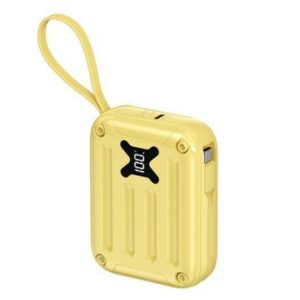 Baterie externă multifuncțională, Power Bank de buzunar cu încărcare ultra rapidă și 2 cabluri detașabile integrate, 22,5W, 10000mAh, Afișaj digital, galben