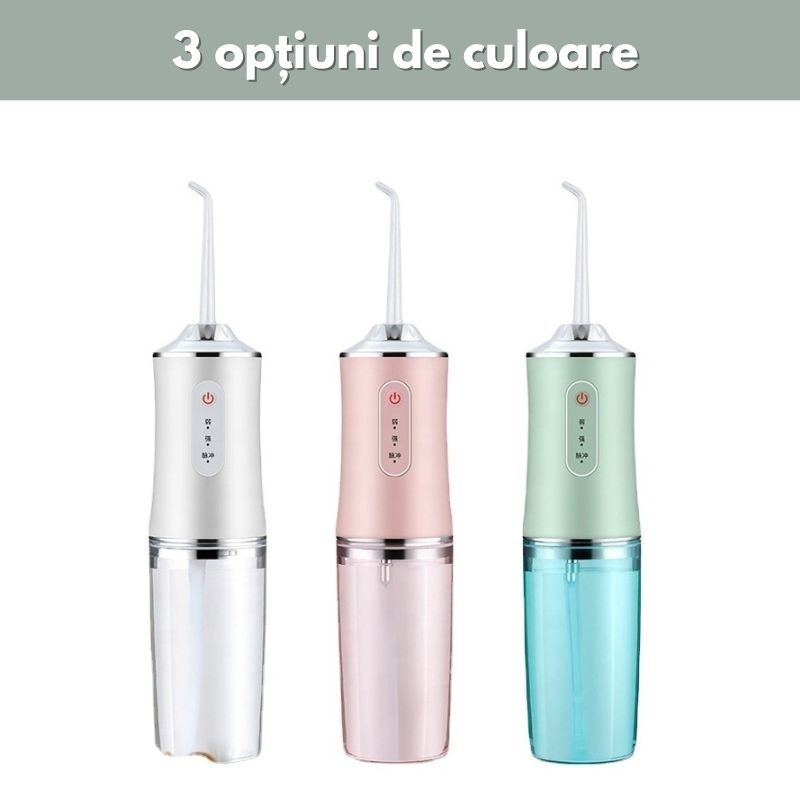 Irigator oral portabil Royall A8, Duș bucal pentru copii și adolescenți – 220ml, reîncărcabil USB, silențios, cu 3 moduri de funcționare | alb - imagine 2