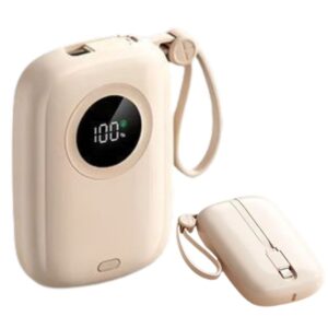 Baterie externă multifuncțională, Power Bank de buzunar cu încărcare ultra rapidă și 2 cabluri integrate, 22,5W, 10000mAh, Afișaj digital, roz