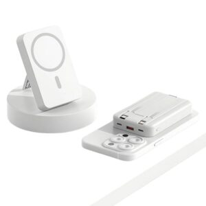 Baterie externă multifuncțională, Power Bank cu încărcare magnetică MagSafe rapidă 22,5W, 10000mAh, alb