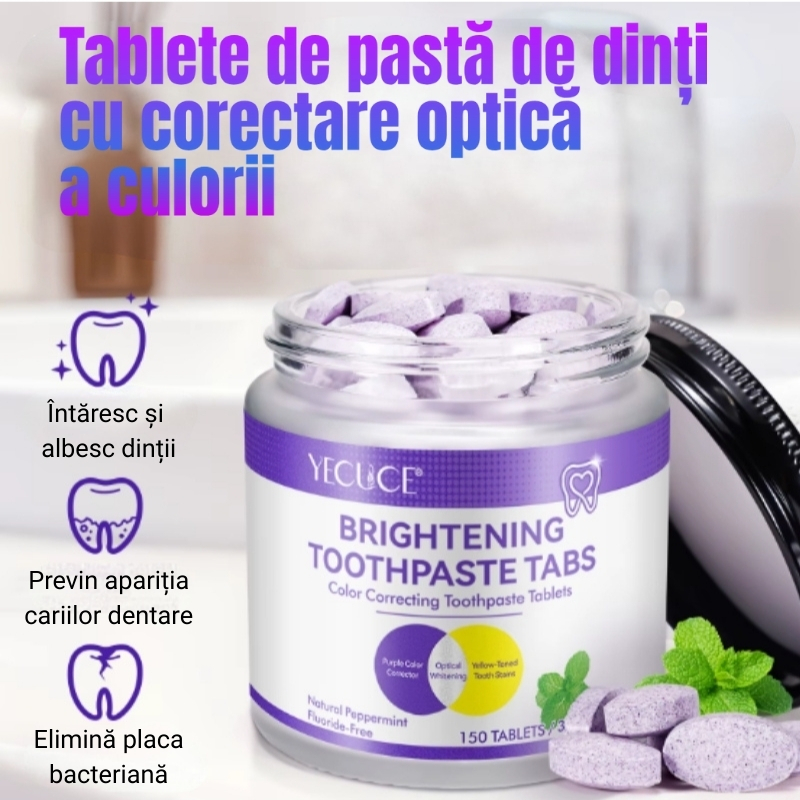 Tablete de pastă de dinți pentru albire și protecția smalțului | 150 comprimate masticabile cu hidroxiapatită și mentă naturală, YECUCE® - imagine 2