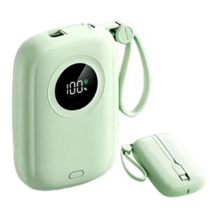 Baterie externă multifuncțională, Power Bank de buzunar cu încărcare ultra rapidă și 2 cabluri integrate, 22,5W, 10000mAh, Afișaj digital, verde pal