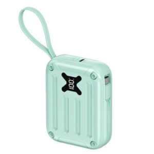 Baterie externă multifuncțională, Power Bank de buzunar cu încărcare ultra rapidă și 2 cabluri detașabile integrate, 22,5W, 10000mAh, Afișaj digital, verde