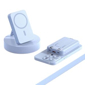 Baterie externă multifuncțională, Power Bank cu încărcare magnetică MagSafe rapidă 22,5W, 10000mAh, bleu