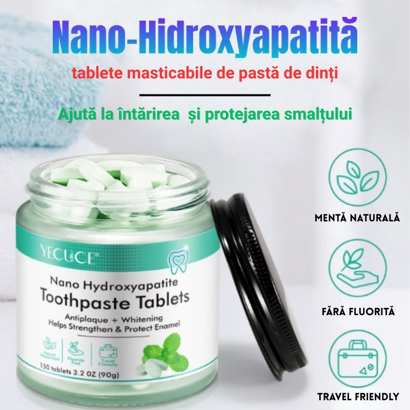Tablete masticabile de pastă de dinți solidă cu Hidroxyapatită, 150 comprimate mentolate | Albire, protecție și prospețime în format inovator IKZEE® - imagine 2