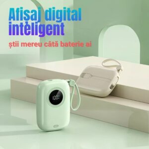 Alternative view of Baterie externă multifuncțională, Power Bank de buzunar cu încărcare ultra rapidă și 2 cabluri integrate, 22,5W, 10000mAh, Afișaj digital, verde pal