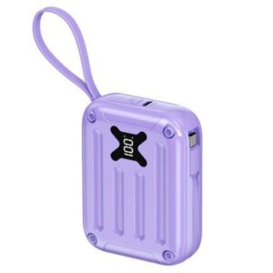 Baterie externă multifuncțională, Power Bank de buzunar cu încărcare ultra rapidă și 2 cabluri detașabile integrate, 22,5W, 10000mAh, Afișaj digital, mov