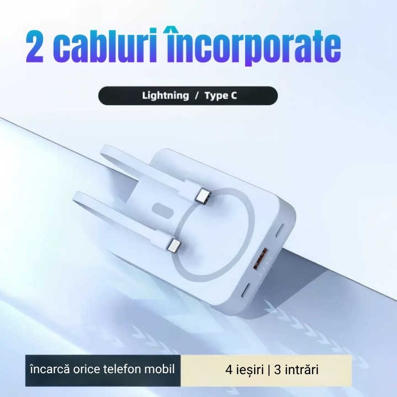 Baterie externă multifuncțională, Power Bank cu încărcare magnetică MagSafe rapidă 22,5W, 10000mAh, negru - imagine 4