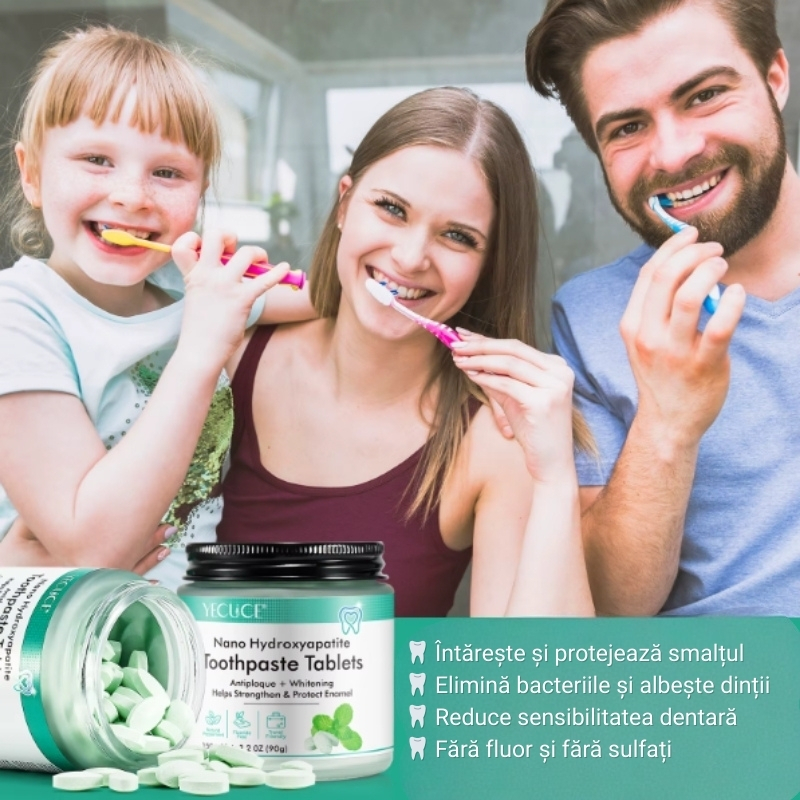 Tablete masticabile de pastă de dinți solidă cu Hidroxyapatită, 150 comprimate mentolate | Albire, protecție și prospețime în format inovator IKZEE® - imagine 3