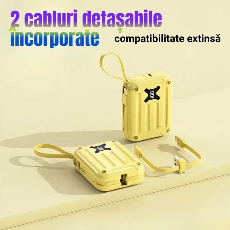 Baterie externă multifuncțională, Power Bank de buzunar cu încărcare ultra rapidă și 2 cabluri detașabile integrate, 22,5W, 10000mAh, Afișaj digital, alb - imagine 2
