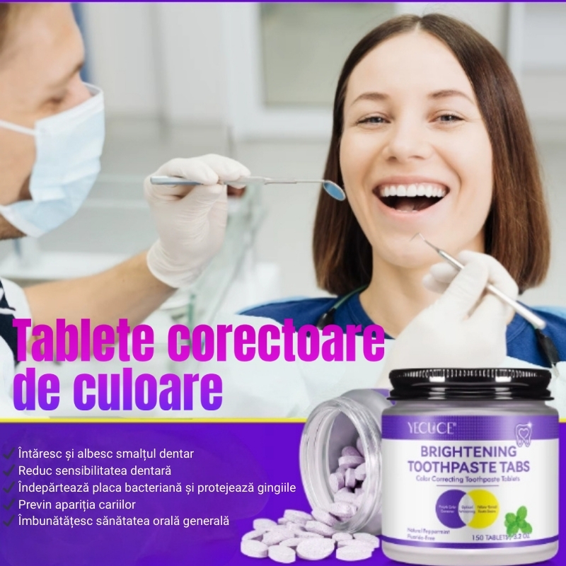 Tablete de pastă de dinți pentru albire și protecția smalțului | 150 comprimate masticabile cu hidroxiapatită și mentă naturală, YECUCE® - imagine 4