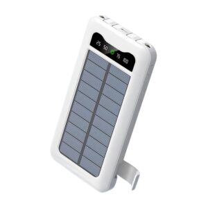 Baterie externă solară 10000mAh | Încărcare rapidă 15-18W, lanternă LED, suport telefon mobil, protecții multiple, alb