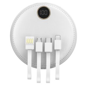 Baterie externă rotundă, Power Bank cu încărcare rapidă, Fast Charge, 10W, 10.000 mAh, afișaj LED, alb