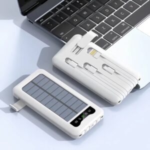 Alternative view of Baterie externă solară 10000mAh | Încărcare rapidă 15-18W, lanternă LED, suport telefon mobil, protecții multiple, alb