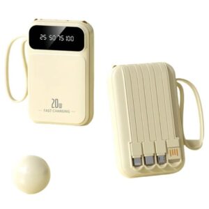 Baterie externă, Power Bank cu încărcare rapidă, Fast Charge, 20W, 10.000 mAh, Lanternă, afișaj LED, crem