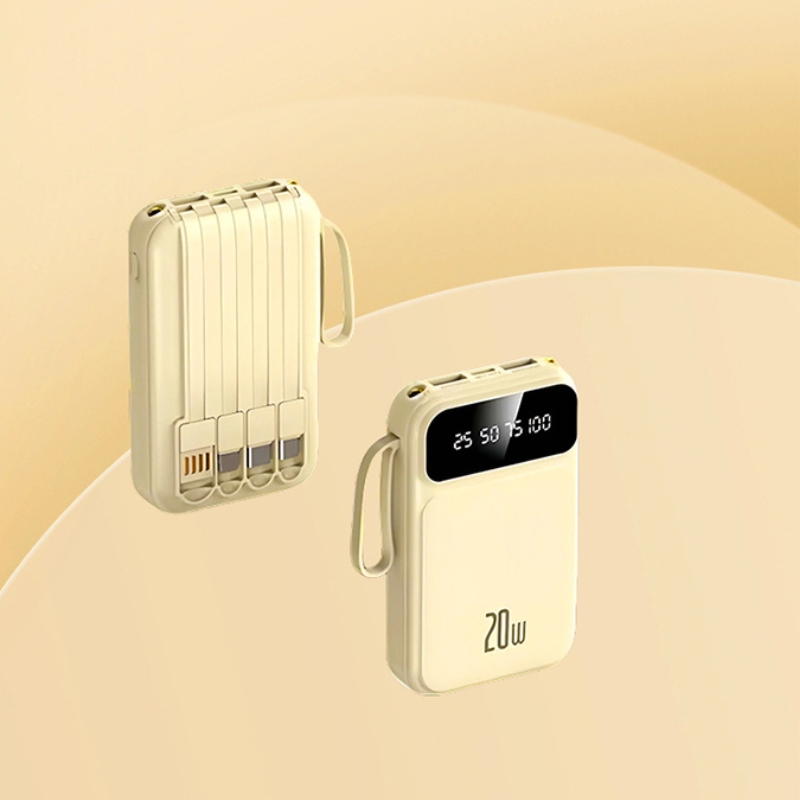 Baterie externă, Power Bank cu încărcare rapidă, Fast Charge, 20W, 10.000 mAh, Lanternă, afișaj LED, crem - imagine 4