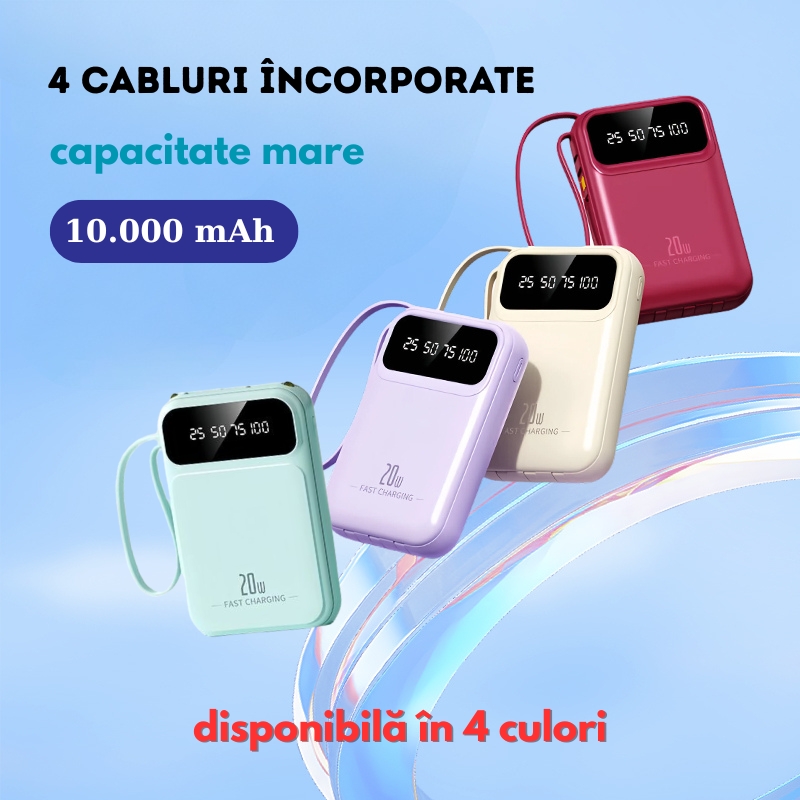 Baterie externă, Power Bank cu încărcare rapidă, Fast Charge, 20W, 10.000 mAh, Lanternă, afișaj LED, verde - imagine 2