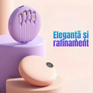 Alternative view of Baterie externă rotundă, Power Bank cu încărcare rapidă, Fast Charge, 10W, 10.000 mAh, afișaj LED, mov