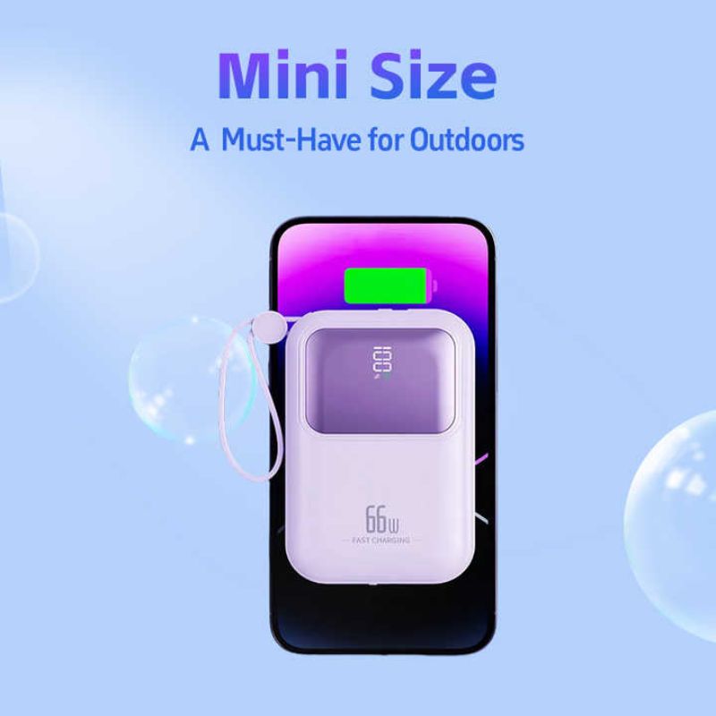 Baterie externă cu încărcare rapidă 20W, 10000mAh, Afișaj digital, mov - imagine 2