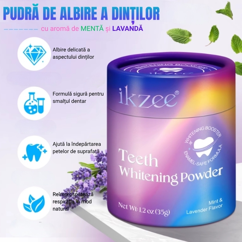 IKZEE – Pudră naturală pentru albirea dinților | Mentă & Lavandă | 35 gr - imagine 4
