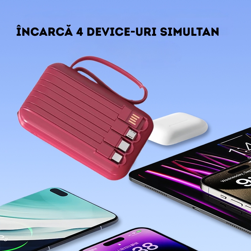 Baterie externă, Power Bank cu încărcare rapidă, Fast Charge, 20W, 10.000 mAh, Lanternă, afișaj LED, roșu - imagine 3
