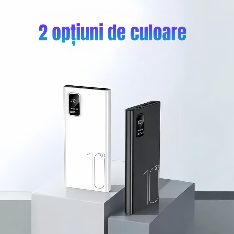 Baterie externă Ultra Slim cu încărcare rapidă 22,5W, 10000mAh, Afișaj digital, alb - imagine 3
