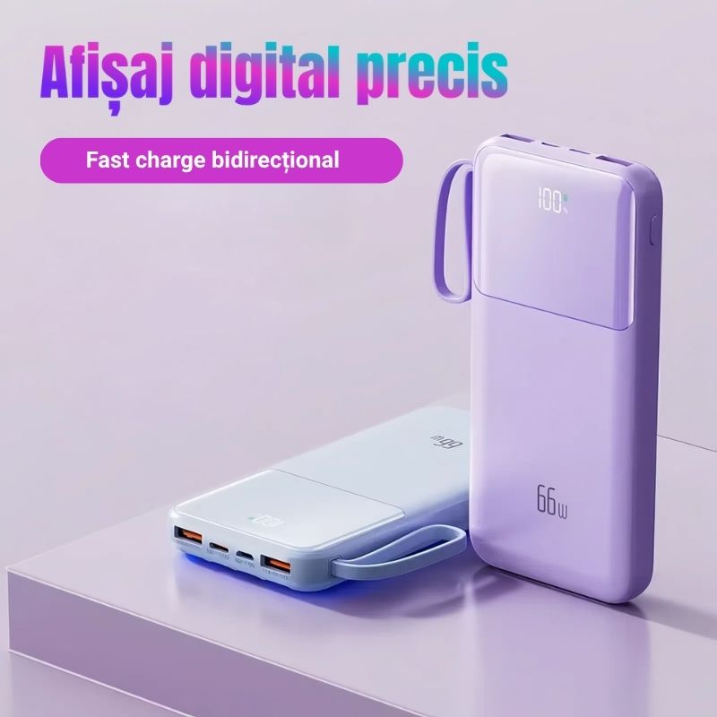 Baterie externă multifuncțională cu încărcare ultra rapidă 6 dispozitive simultan, 22,5W, 10000mAh, Afișaj digital, alb - imagine 3