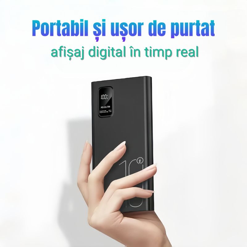 Baterie externă Ultra Slim cu încărcare rapidă 22,5W, 10000mAh, Afișaj digital, alb - imagine 4