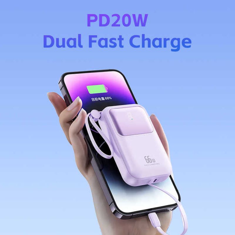 Baterie externă cu încărcare rapidă 20W, 10000mAh, Afișaj digital, mov - imagine 4